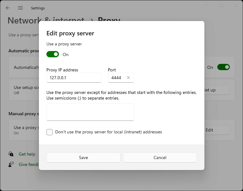 Windows - 编辑代理服务器