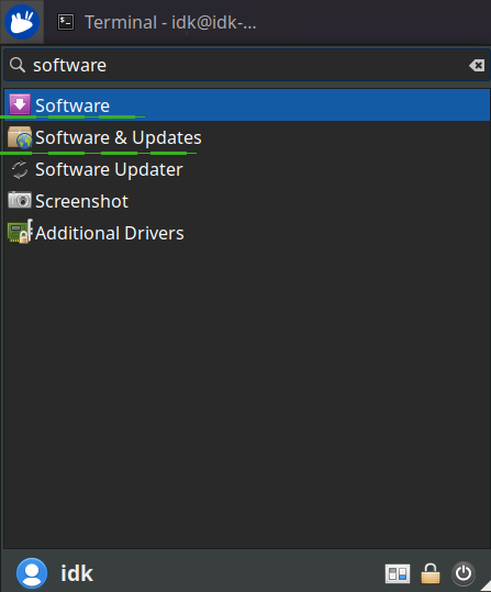Software Center Menu