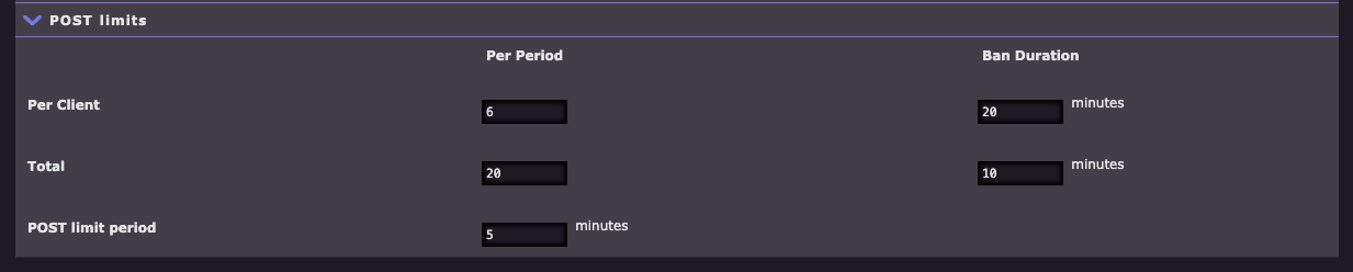 POST Limits Configuration