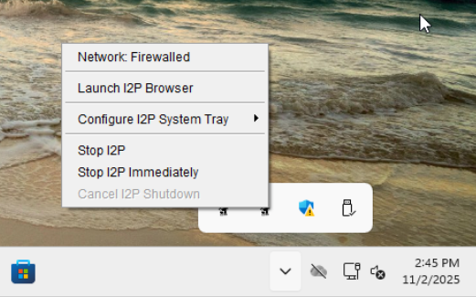 I2P System Tray Menu