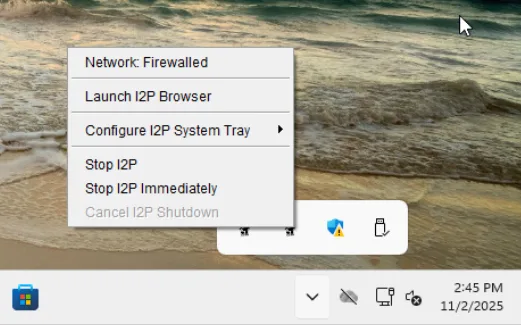 I2P System Tray Menu