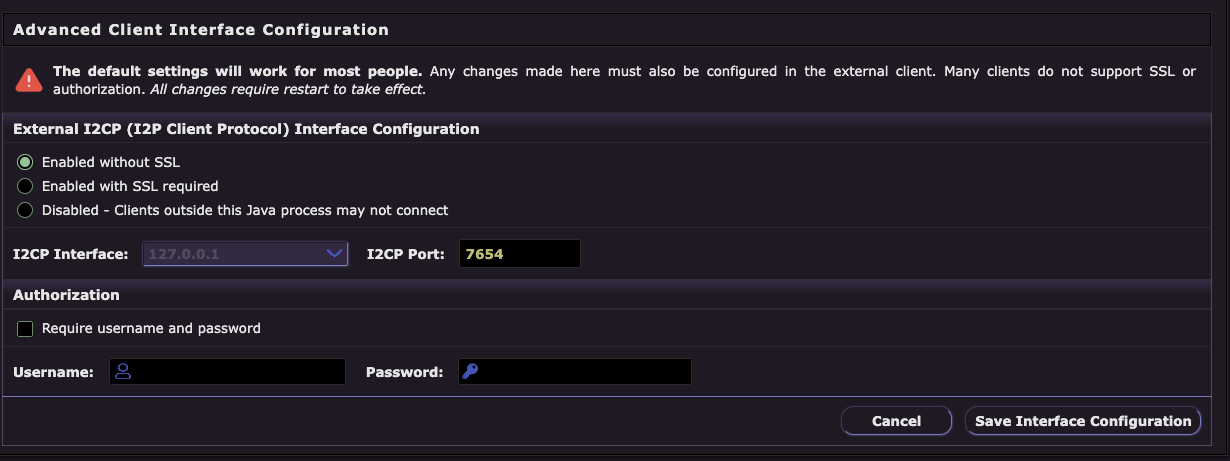 Router Console I2CP Configuration