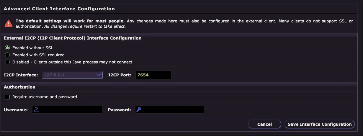 Router Console I2CP Configuration
