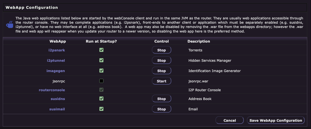 Router Console WebApp Configuration